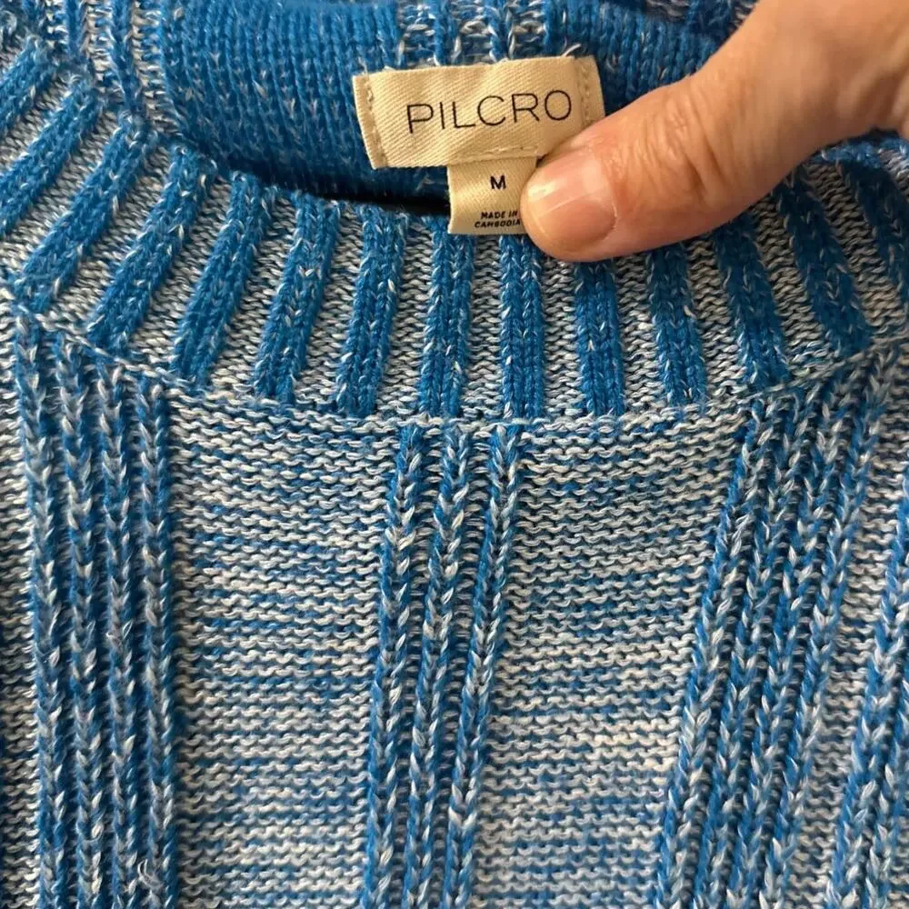 Anthropologie Pilcro Marled Blue Cable Knit High Low Sweater M Coastal Grandma - Picture 3 of 8